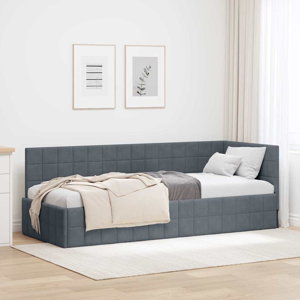 Cornice del letto ad angolo Grigio scuro 80 x 200 cm Velluto