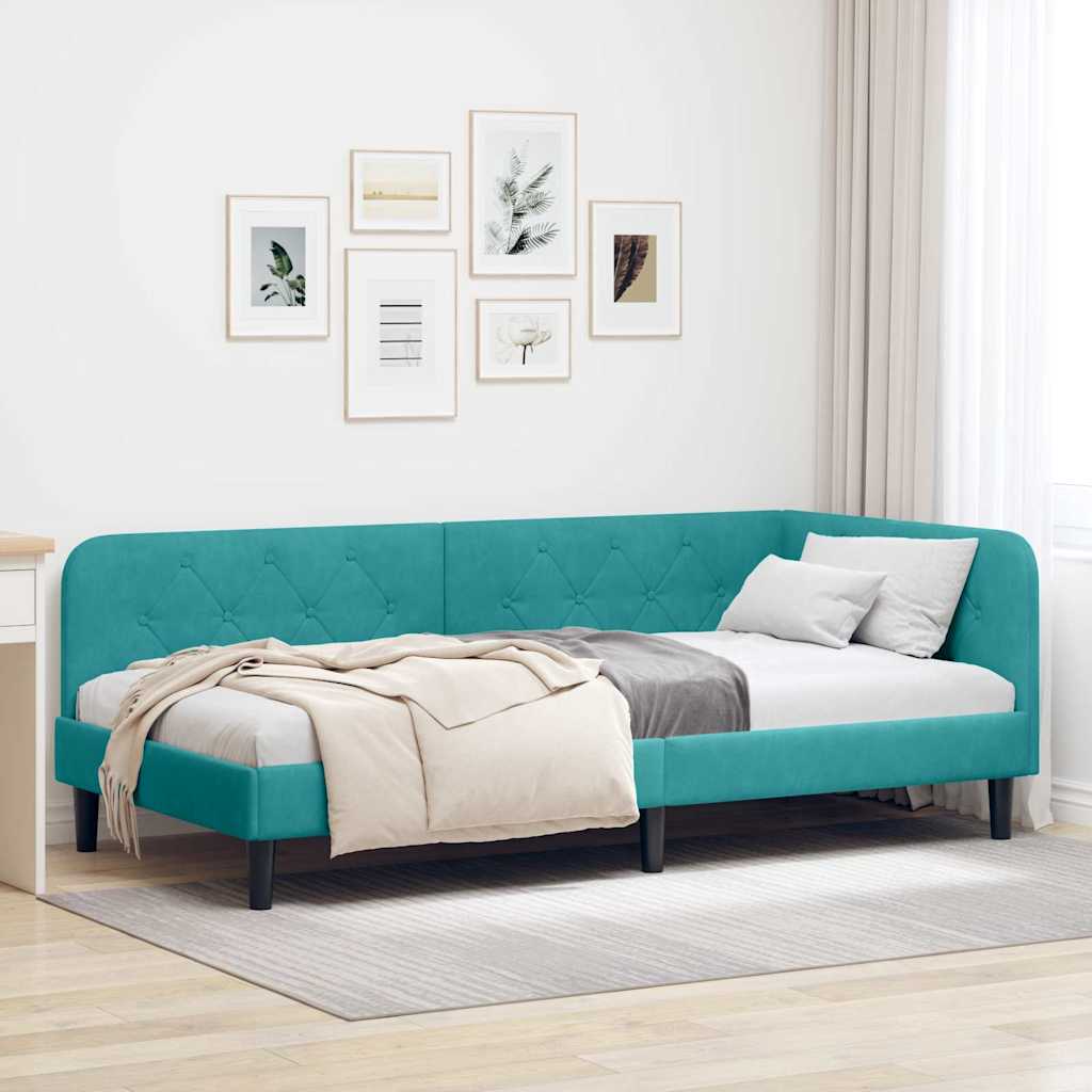 Cornice del letto ad angolo Turchese 100 x 200 cm Velluto