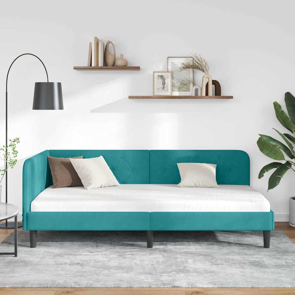 Cornice del letto ad angolo Turchese 100 x 200 cm Velluto