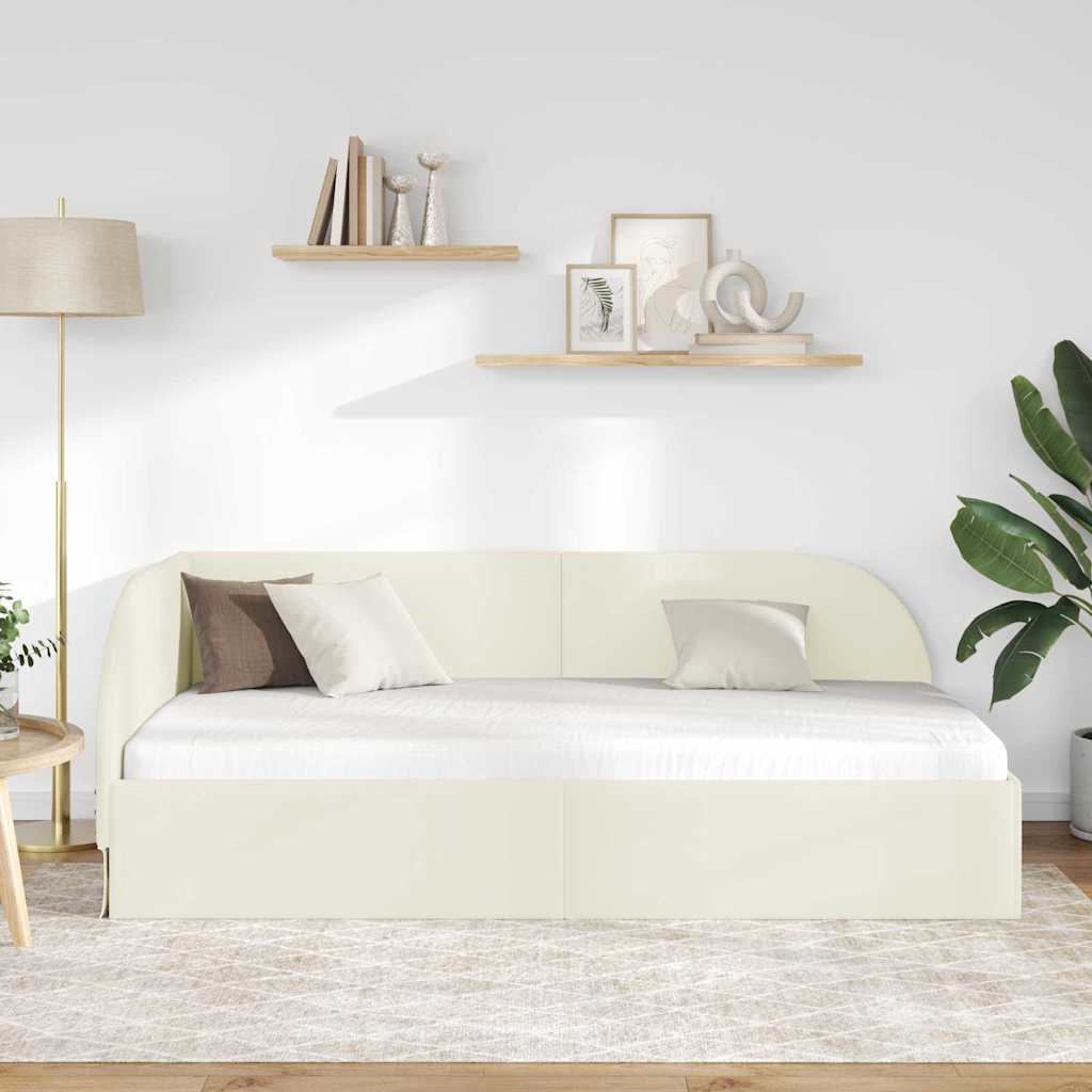 Cornice del letto ad angolo Crema 90 x 200 cm Velluto