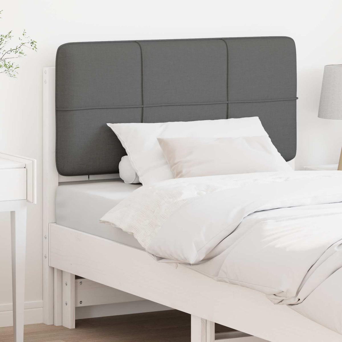 Testiera imbottita Bianco e grigio chiaro 80 cm Pino massello
