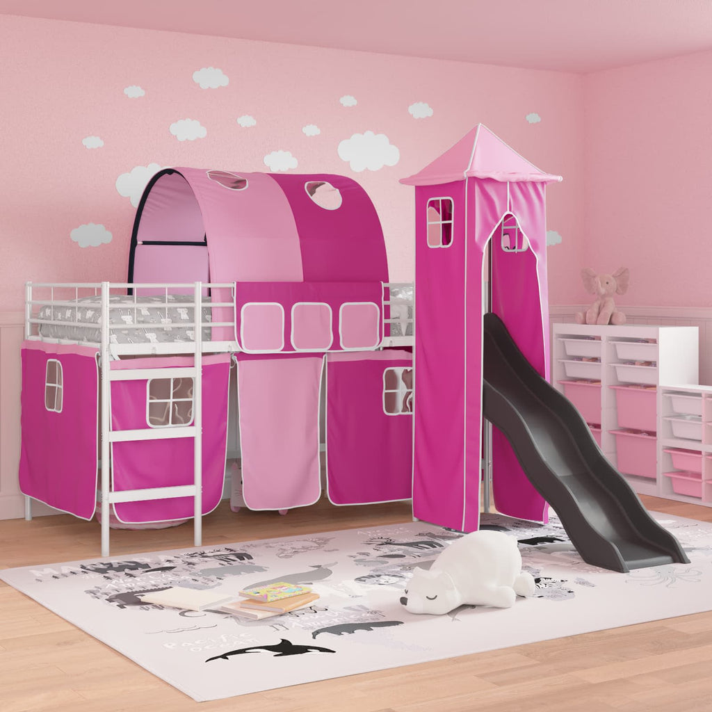 Letto a castello per bambini Bianco e Rosa 107 x 203 cm Metallo