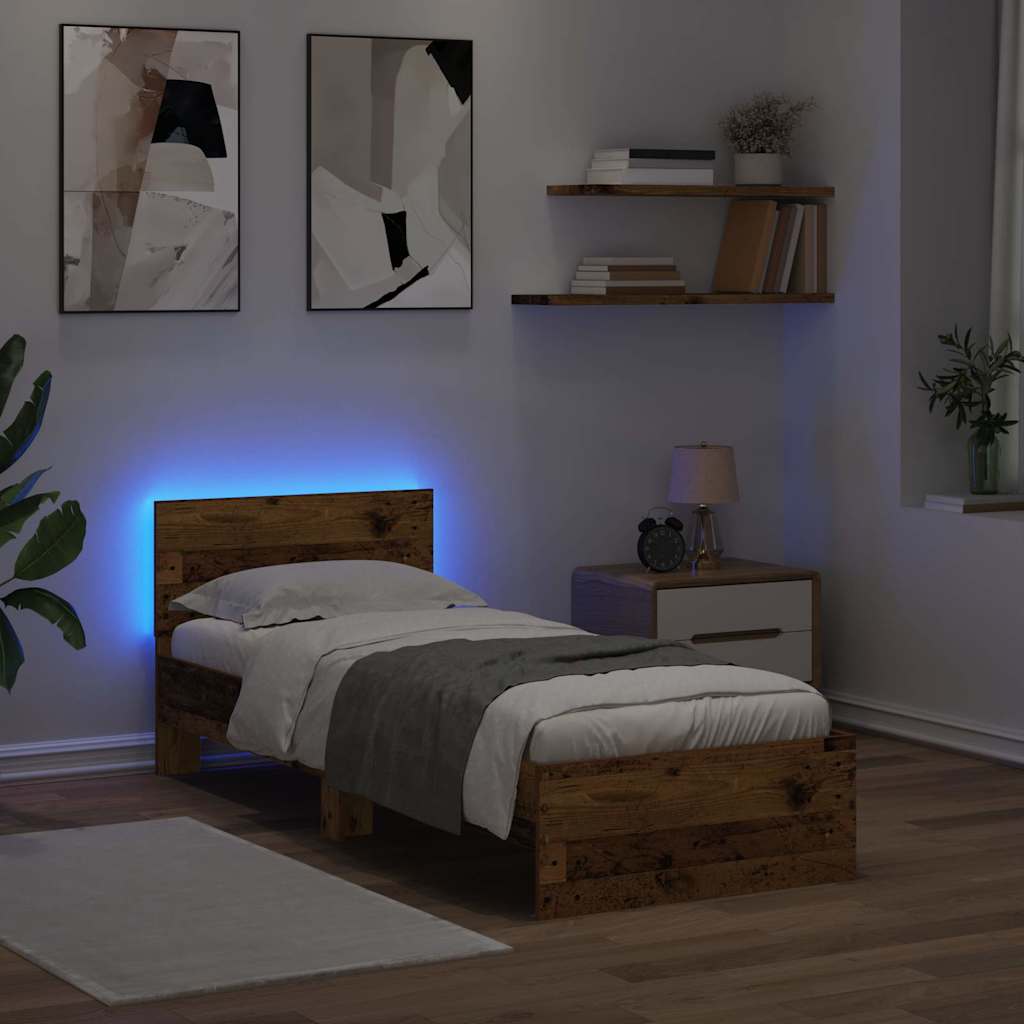 Struttura del letto con strisce LED Legno vecchio 75 x 190 cm