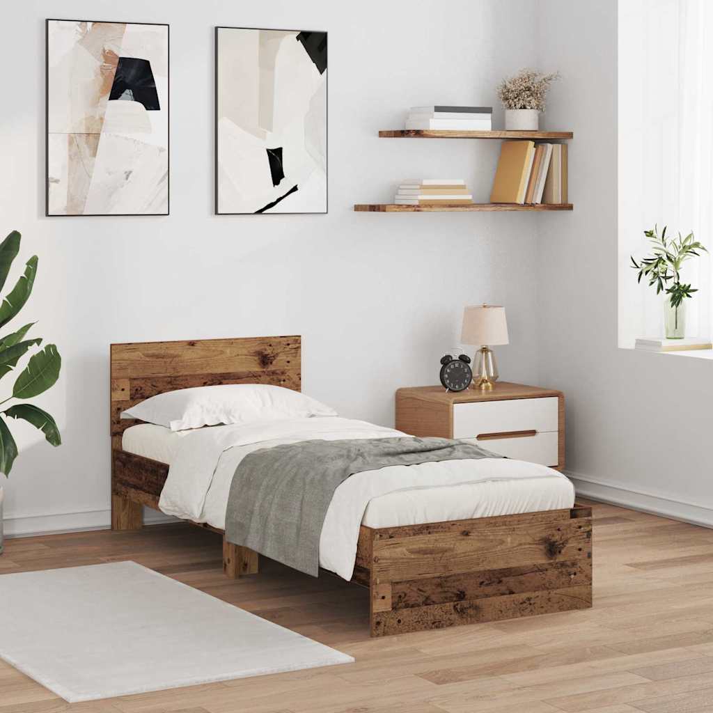 Struttura del letto con strisce LED Legno vecchio 75 x 190 cm