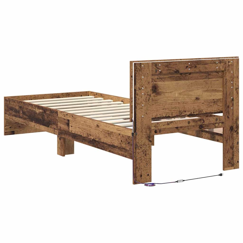 Struttura del letto con strisce LED Legno vecchio 75 x 190 cm