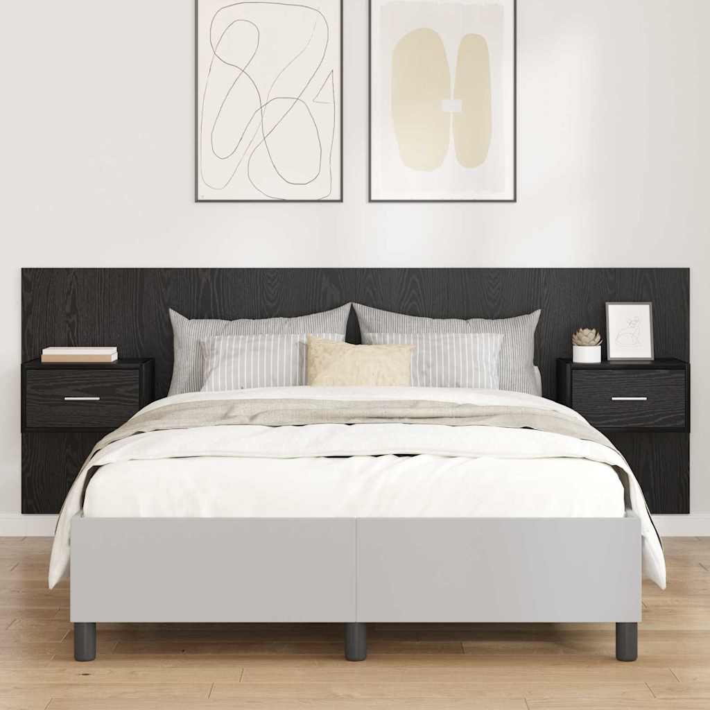 Testata con Comodino 3 pz Rovere Nero Legno ingegnerizzato