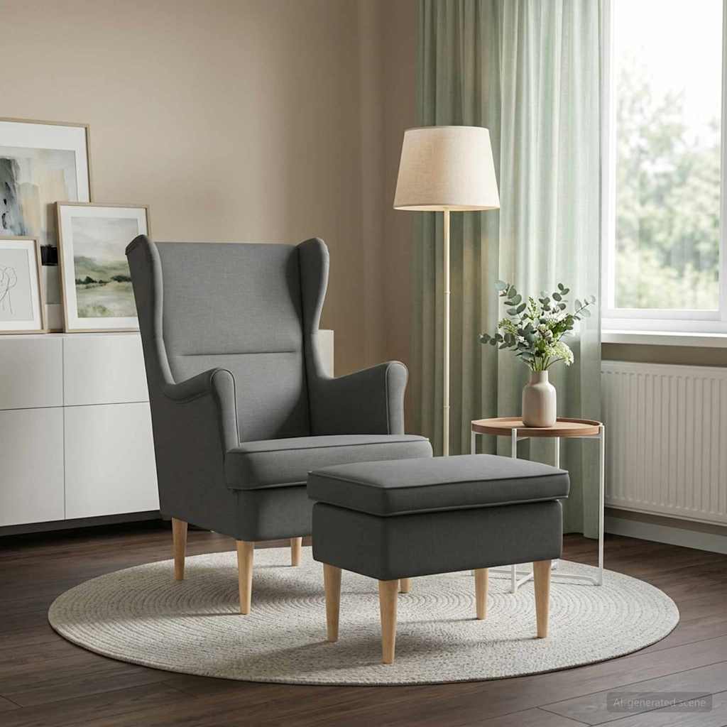 Poltrona con Ottomano 2 pz Grigio Scuro Tessuto