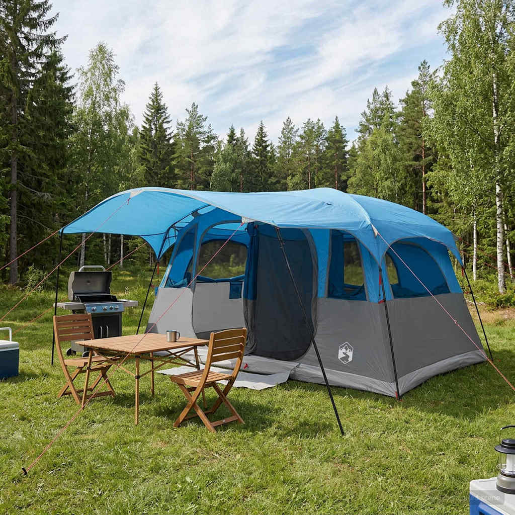 Tenda a tunnel 6 persona Blu Poliestere e Acciaio