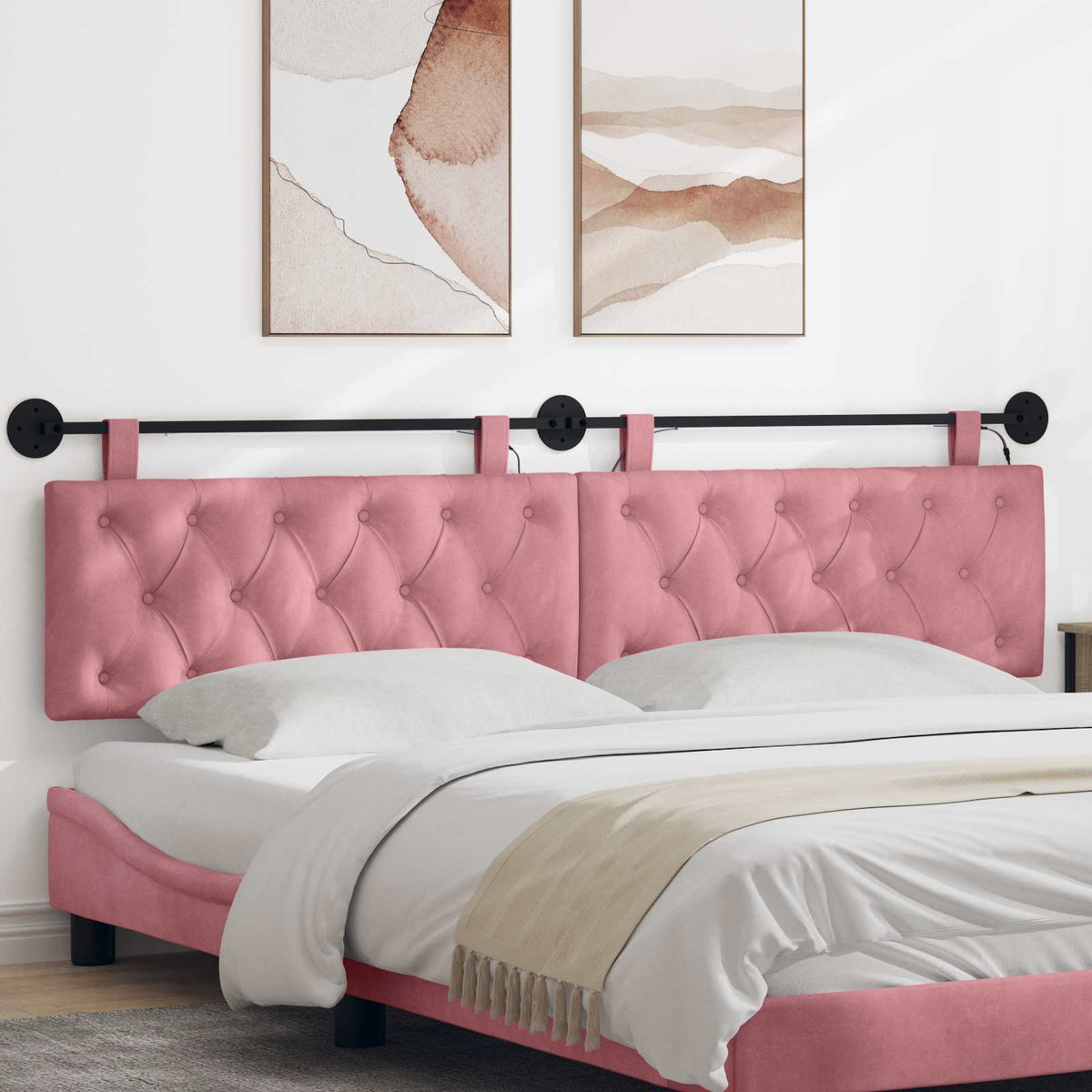 Testiera sospesa Con luce LED Rosa Velluto