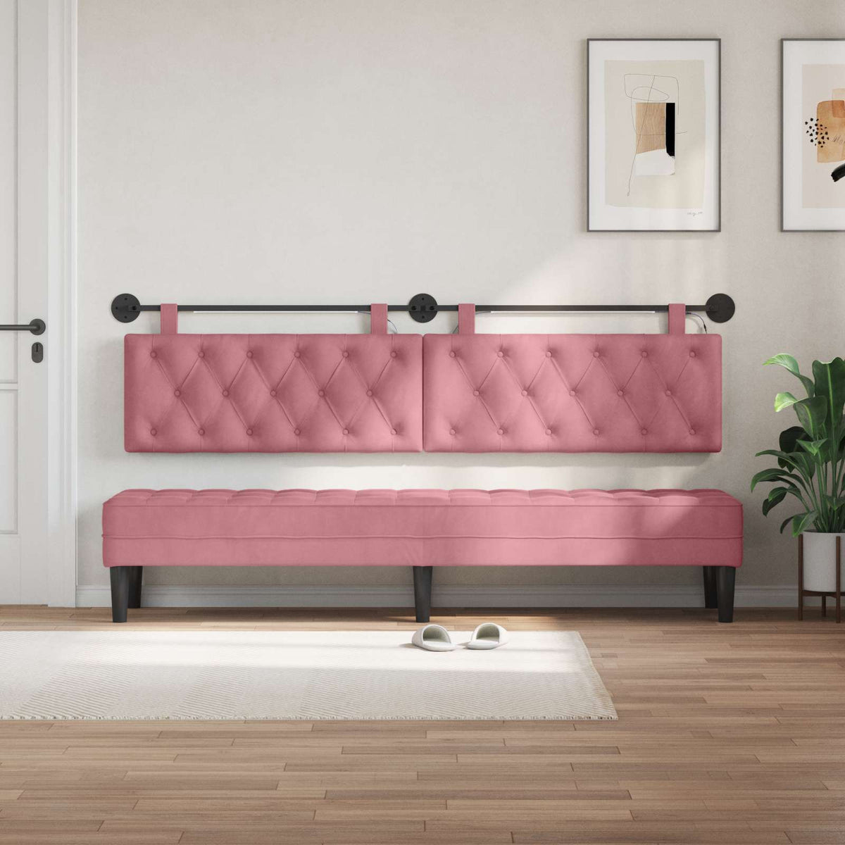 Testiera sospesa Con luce LED Rosa Velluto