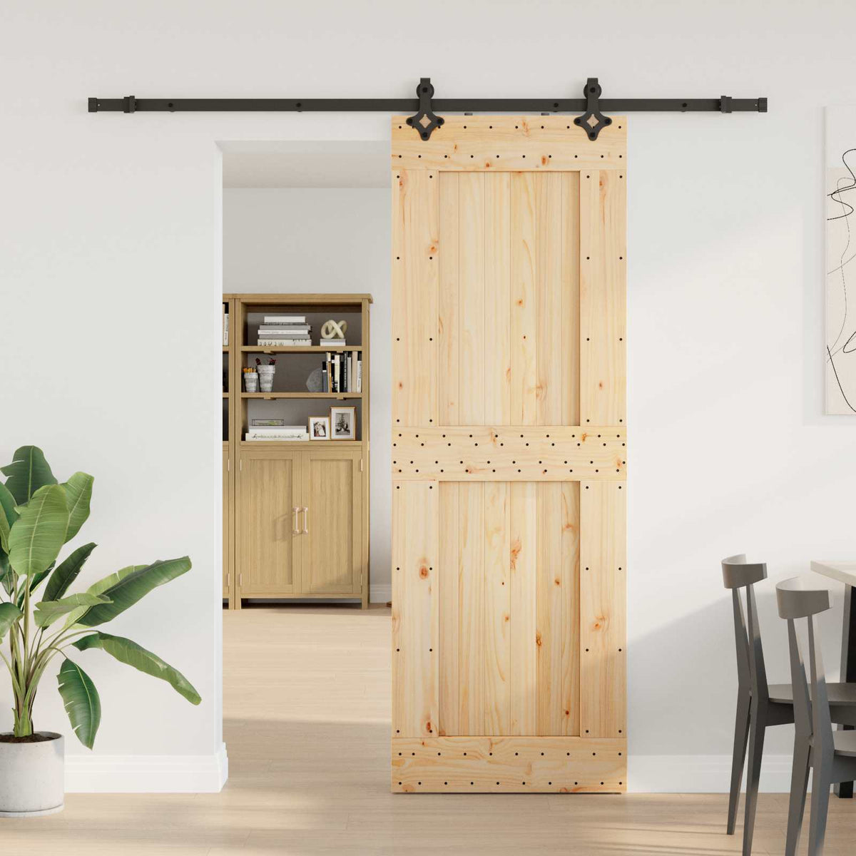 Porta scorrevole NARVIK Naturale e Nero 80 x 210 cm (213,5 cm)