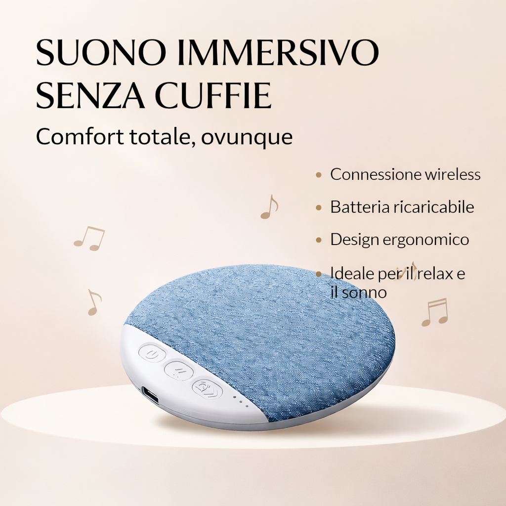 Altoparlante per Cuscino Bluetooth 5.3 con Rumore Bianco – Speaker Sleep Wireless, Timer Automatico, 20 Ore di Autonomia, Ideale per Dormire senza Cuffie