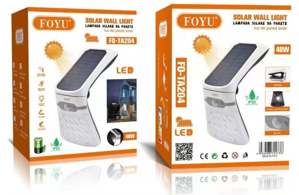 Lampada solare led da muro faretto 3,5w 430 lm sensore crepuscolare e movimento FO-TA204