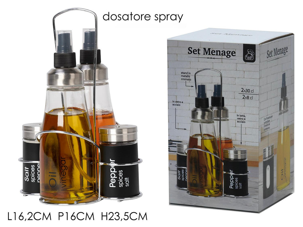 Set menage contenitori in vetro 4 pezzi con stand