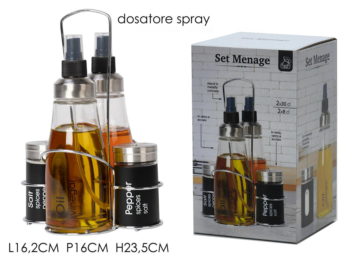 Set menage contenitori in vetro 4 pezzi con stand