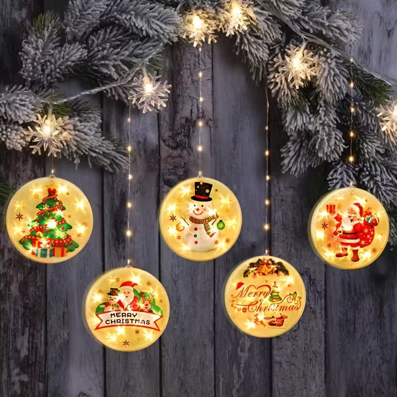 Catena Luminosa Natalizia a LED con Fiocchi di Neve e Dischi Decorativi – Luci da Interno per Albero e Casa – Varianti Casuali dei Dischi