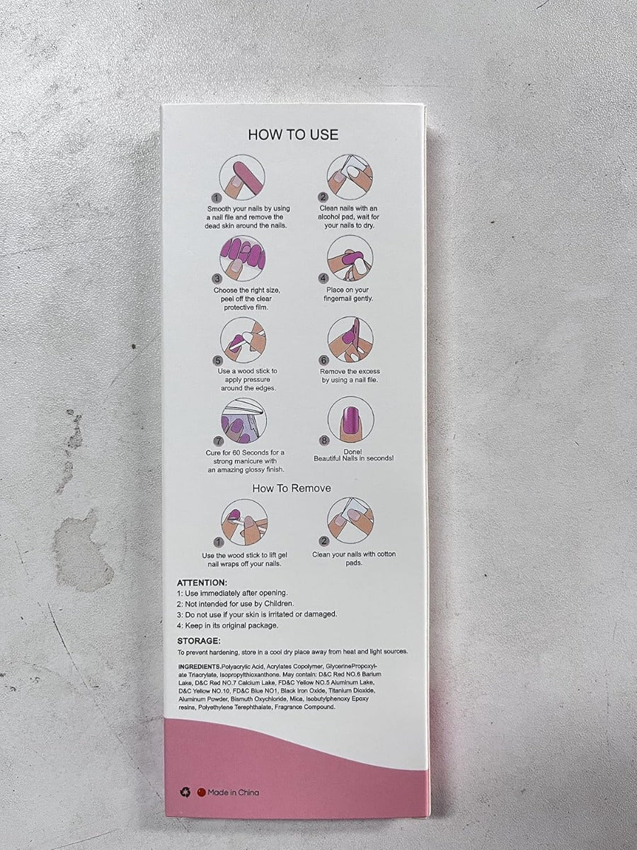 20 Strisce di Adesivi per Smalto in Gel Semipolimerizzato - Autoadesivi per Nail Art con Lima per Unghie e Bastoncino di Legno