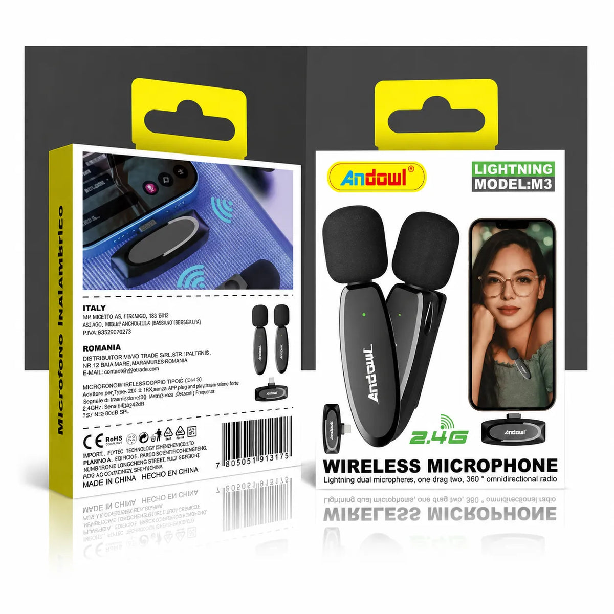 Microfono Wireless Lavalier per iPhone Lightning Senza Fili con Riduzione del Rumore – Plug & Play
