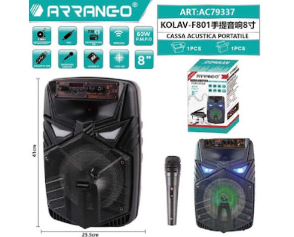 Arrango ac79337 altoparlante portatile con batteria usb / fm / tf / bluetooth / tws · unità driver 8 pollici con microfono