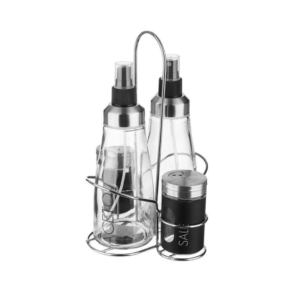 Set menage contenitori in vetro 4 pezzi con stand