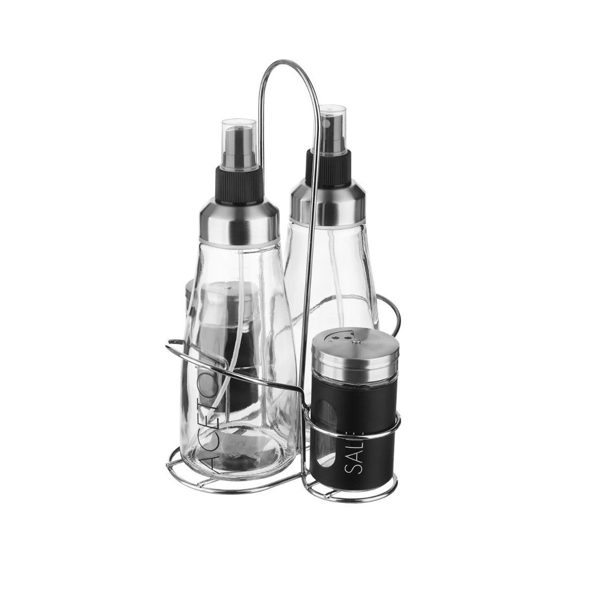 Set menage contenitori in vetro 4 pezzi con stand
