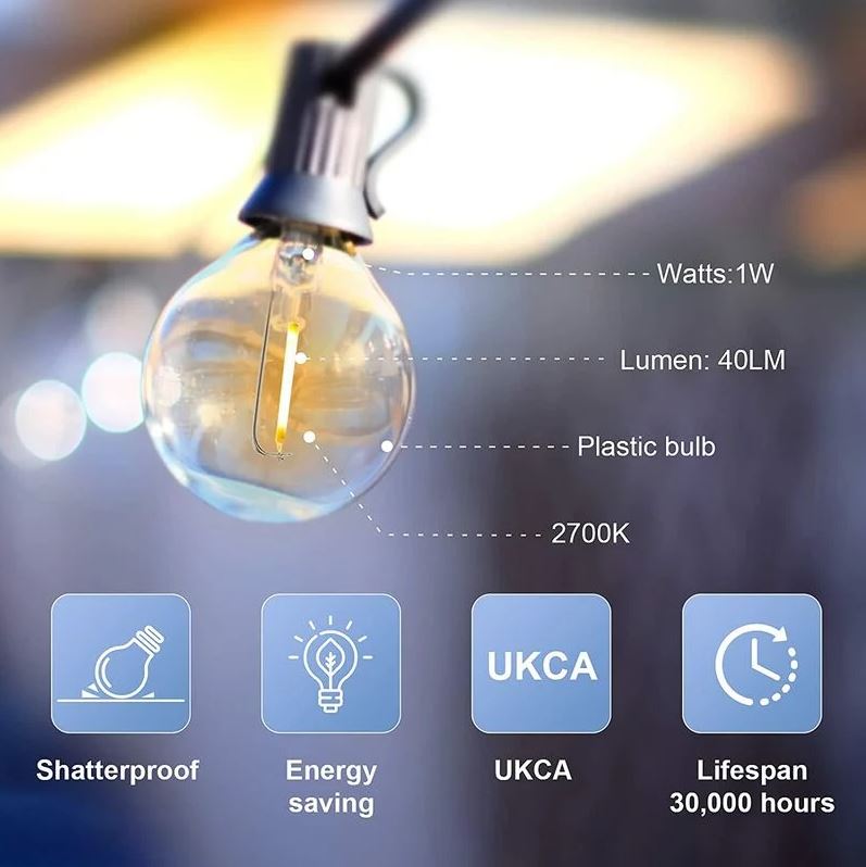 Catena 20 lampadine solari luce calda picchetto batterie ricaricabili l 5,60 mt