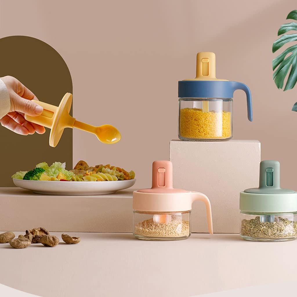 Barattolo per condimenti con cucchiaio retrattile per spezie in vetro con coperchio e cucchiaio ottimo per la tua cucina