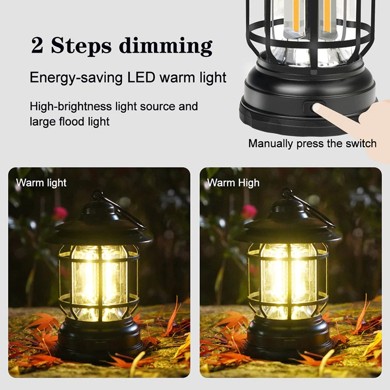 Lampada portatile luce calda regolabile cob led lanterna tocrcia campeggio