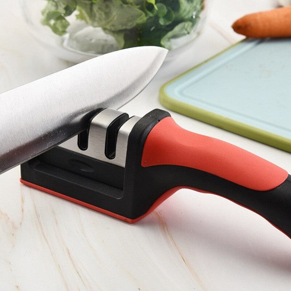 Affilacoltelli in plastica e acciaio inox per affilare lame forbici e coltelli