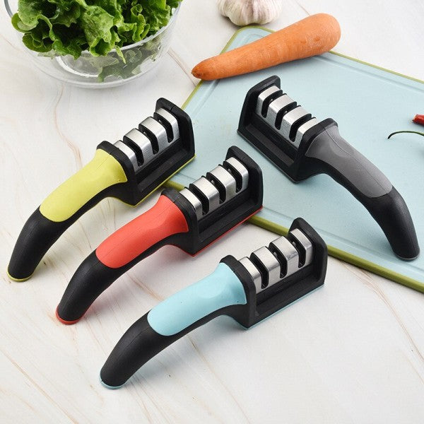 Affilacoltelli in plastica e acciaio inox per affilare lame forbici e coltelli