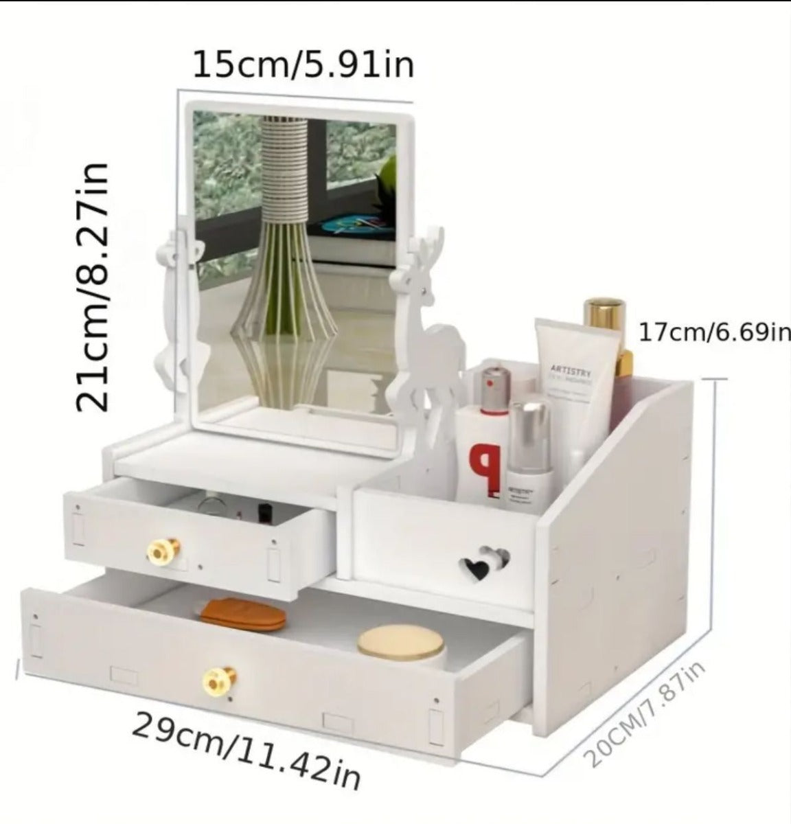 Specchio per Trucco con Cassetti e Design DIY – Specchio Cosmetico da Vanity in Legno Bianco