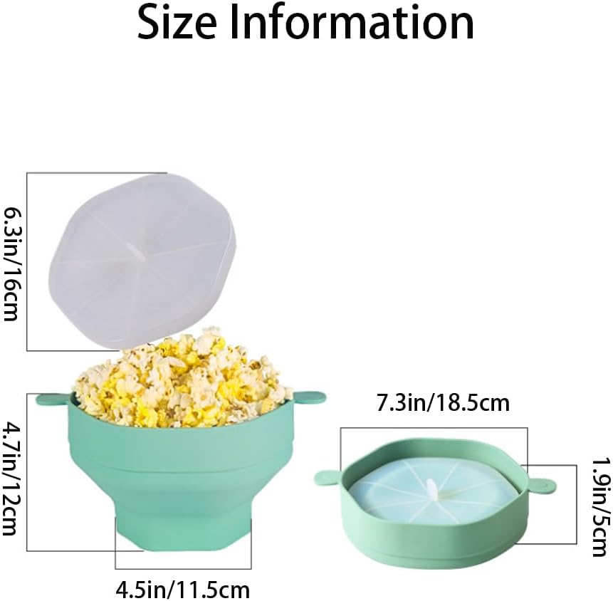 Ciotola pieghevole per popcorn in silicone con coperchio e manici per microonde