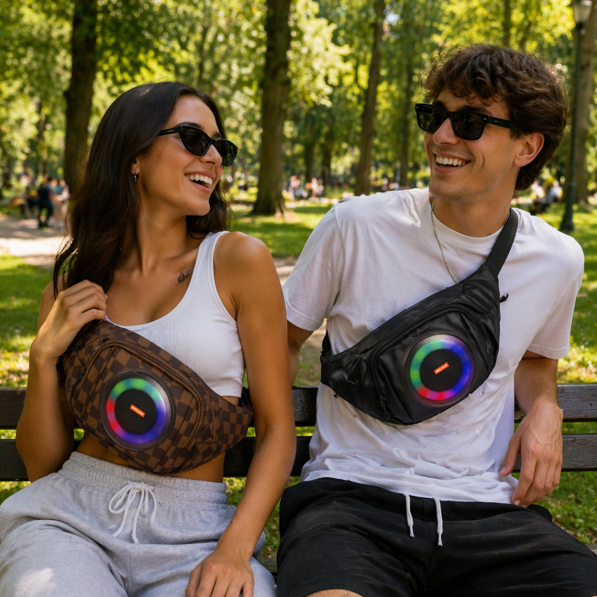 Marsupio con Speaker Bluetooth Integrato RGB – Wireless, Ricaricabile, con Slot TF, Perfetto per Sport, Viaggi e Tempo Libero