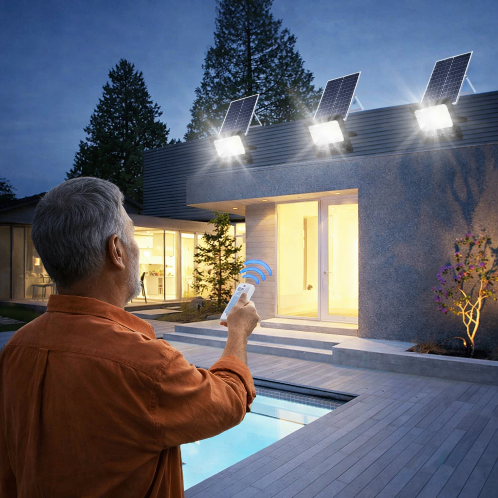 Faro LED Solare 800W IP67 con Batteria 12000mAh e Telecomando Wireless
