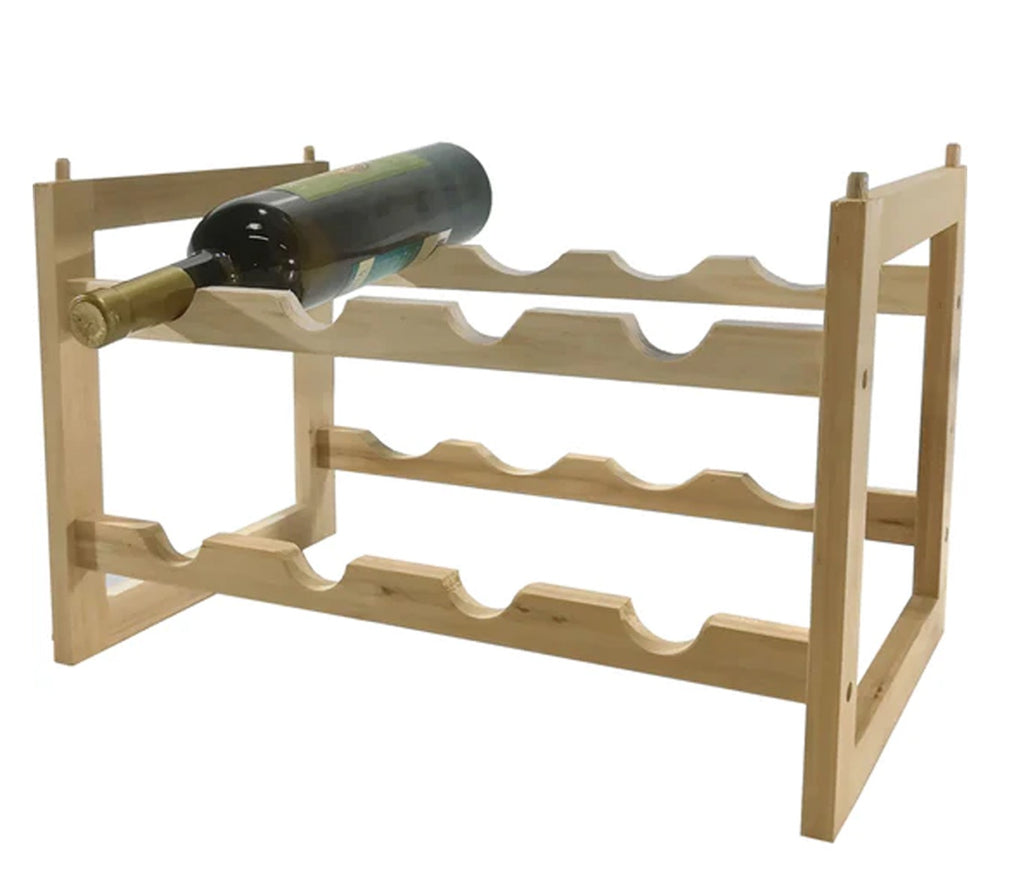 Portabottiglie vino legno di pino naturale impilabile cantinetta 2 ripiani