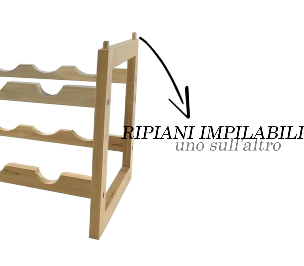 Portabottiglie vino legno di pino naturale impilabile cantinetta 2 ripiani