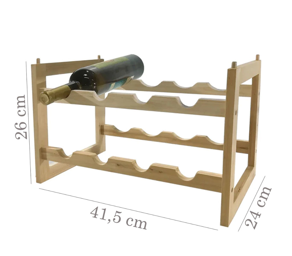 Portabottiglie vino legno di pino naturale impilabile cantinetta 2 ripiani