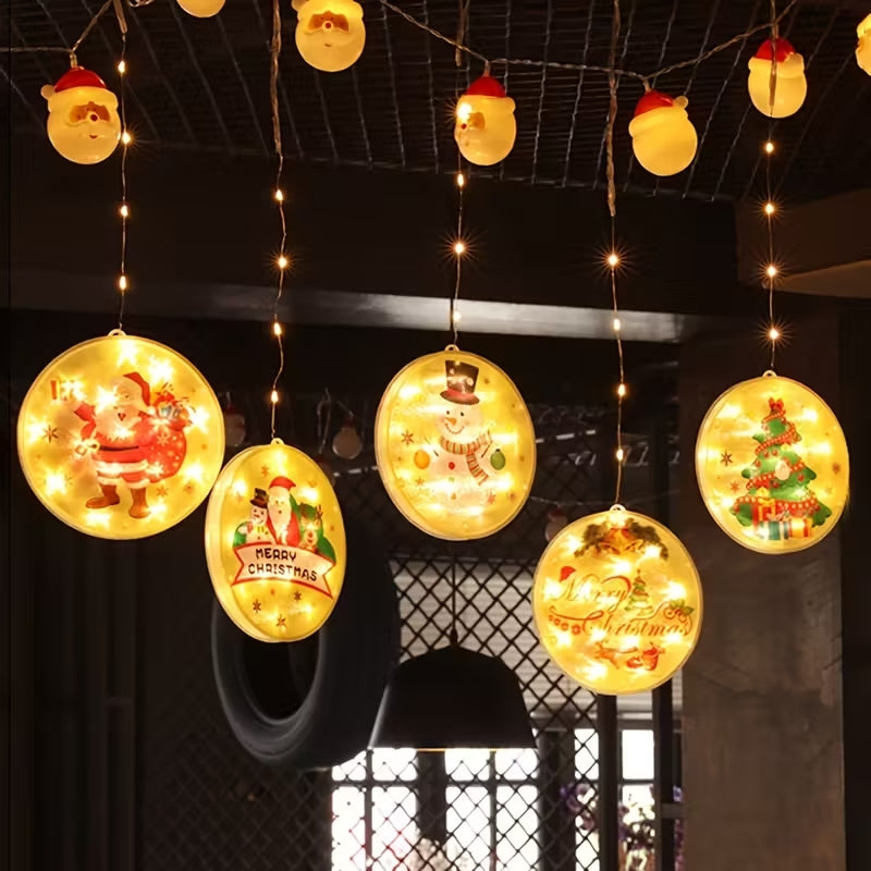 Catena Luminosa Natalizia a LED con Fiocchi di Neve e Dischi Decorativi – Luci da Interno per Albero e Casa – Varianti Casuali dei Dischi