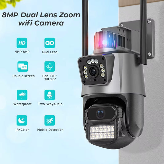 Telecamera di Sicurezza Wireless Esterna 8MP PTZ con Visione Notturna a Colori e Audio Bidirezionale