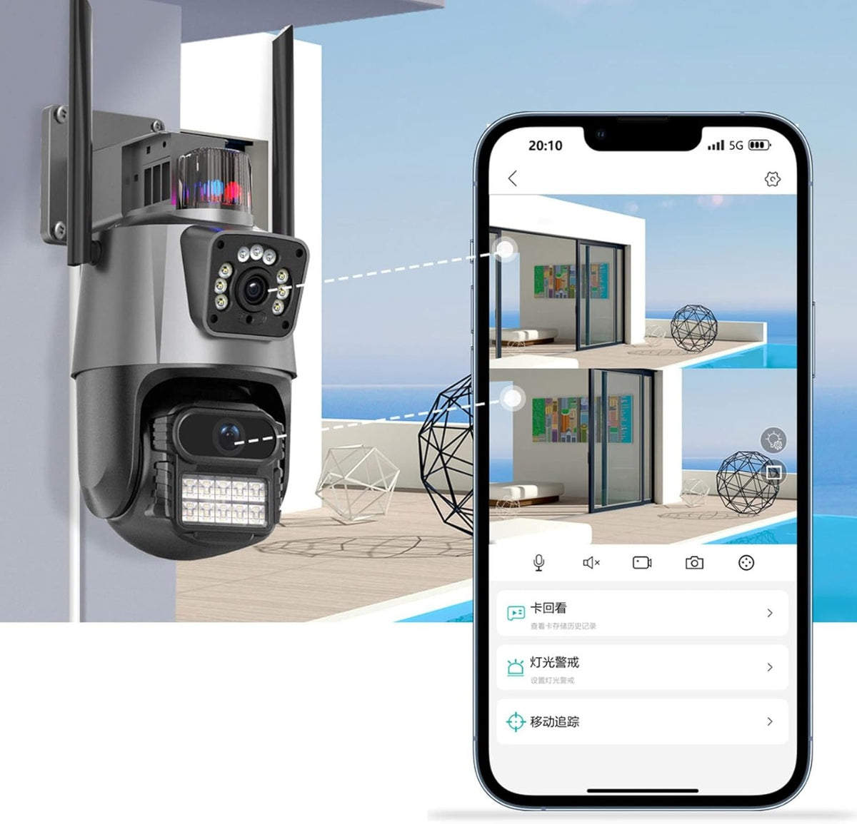 Telecamera di Sicurezza Wireless Esterna 8MP PTZ con Visione Notturna a Colori e Audio Bidirezionale