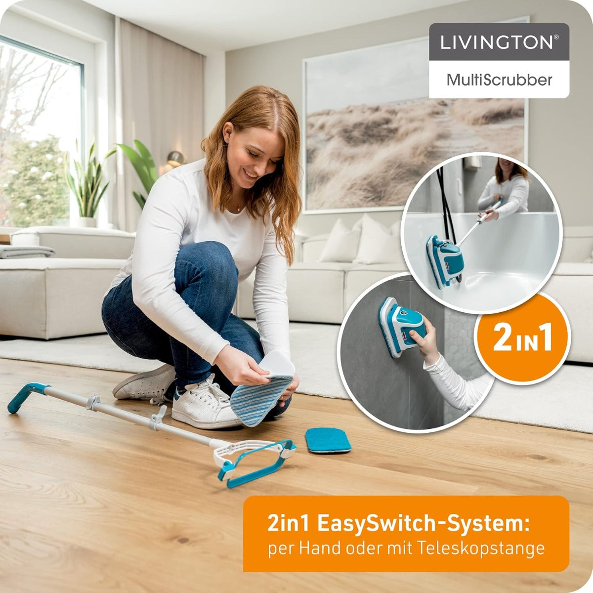 Livington MultiScrubber – Lavapavimenti Elettrico Ricaricabile 2 in 1 per Pulire, Strofinare e Lucidare Senza Fatica