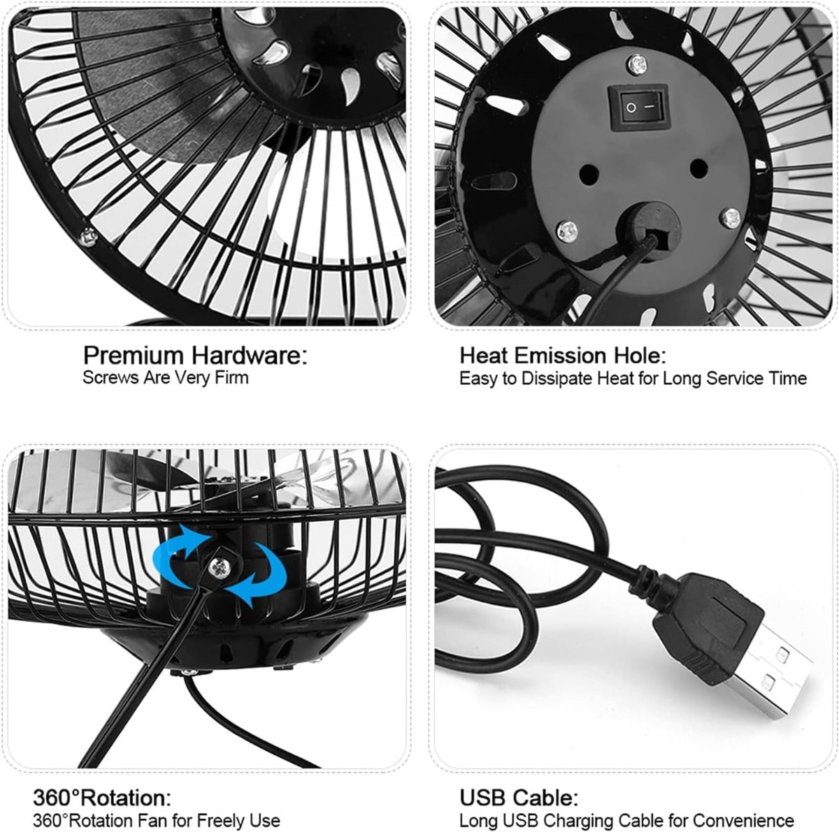 Mini ventilatore da tavolo in metallo alimentazione con usb