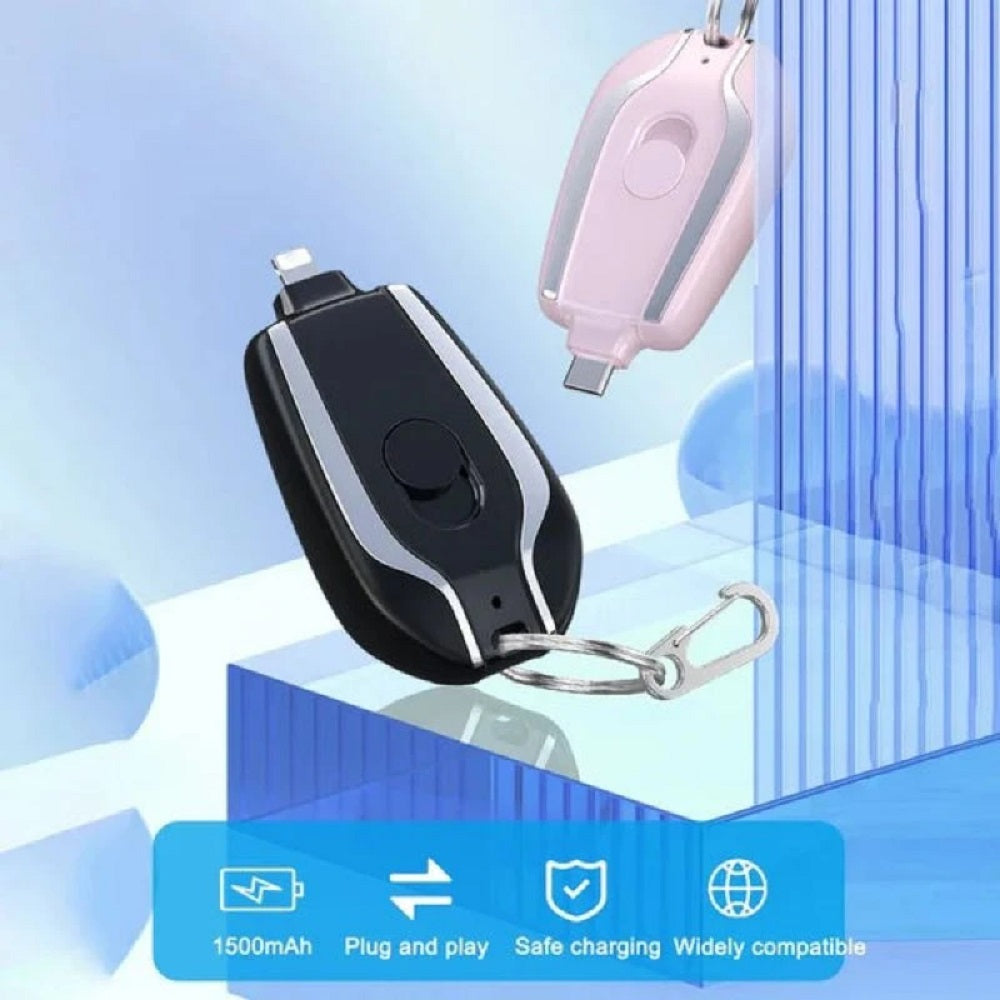 Mini power bank emergenza 1500 mah portachiavi caricabatterie portatile usb-c