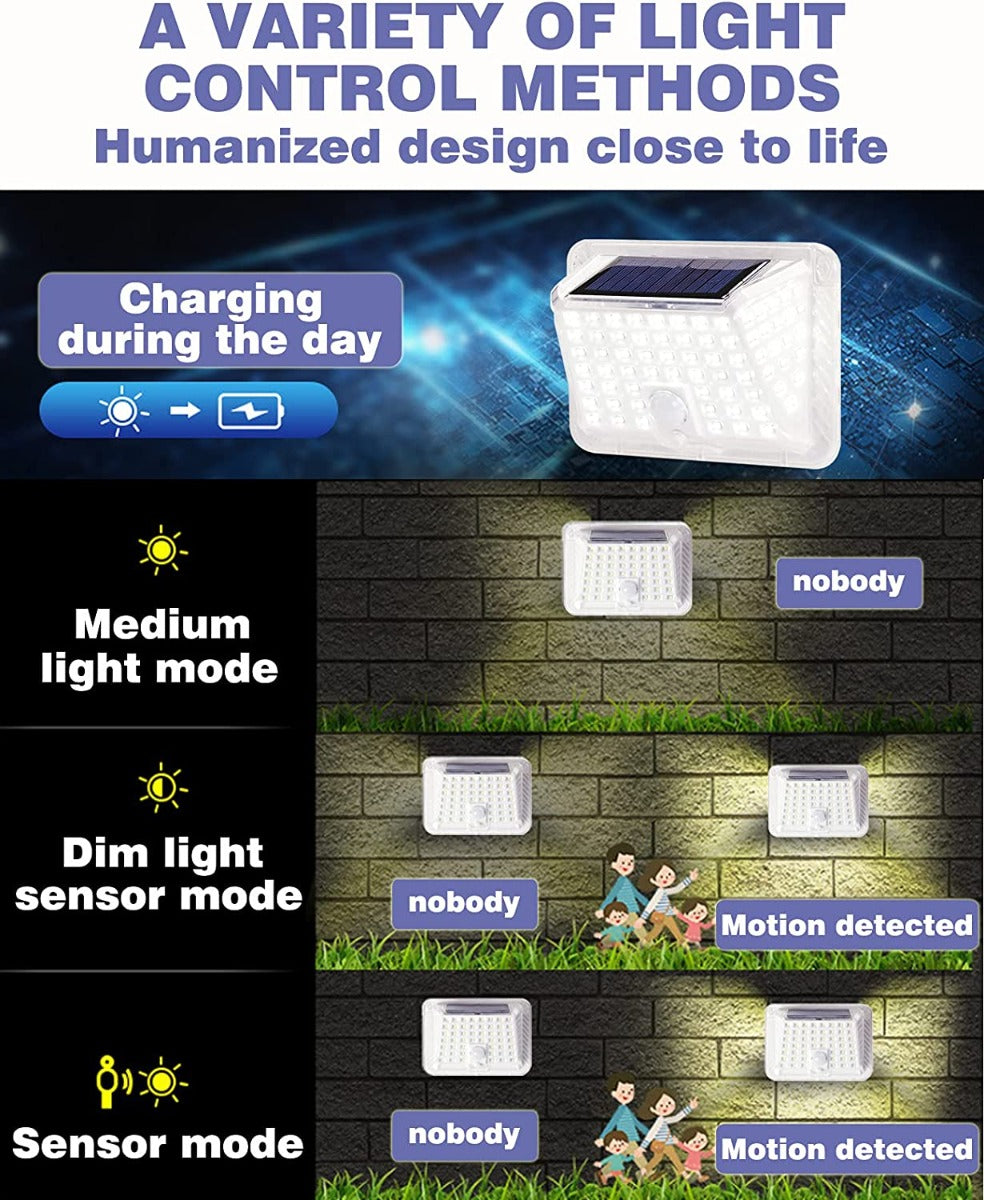 Luci solari per esterni Wireless LED Sensore di movimento solare Luci 3 modalita Illuminazione grandangolare 120 °  Impermeabile,