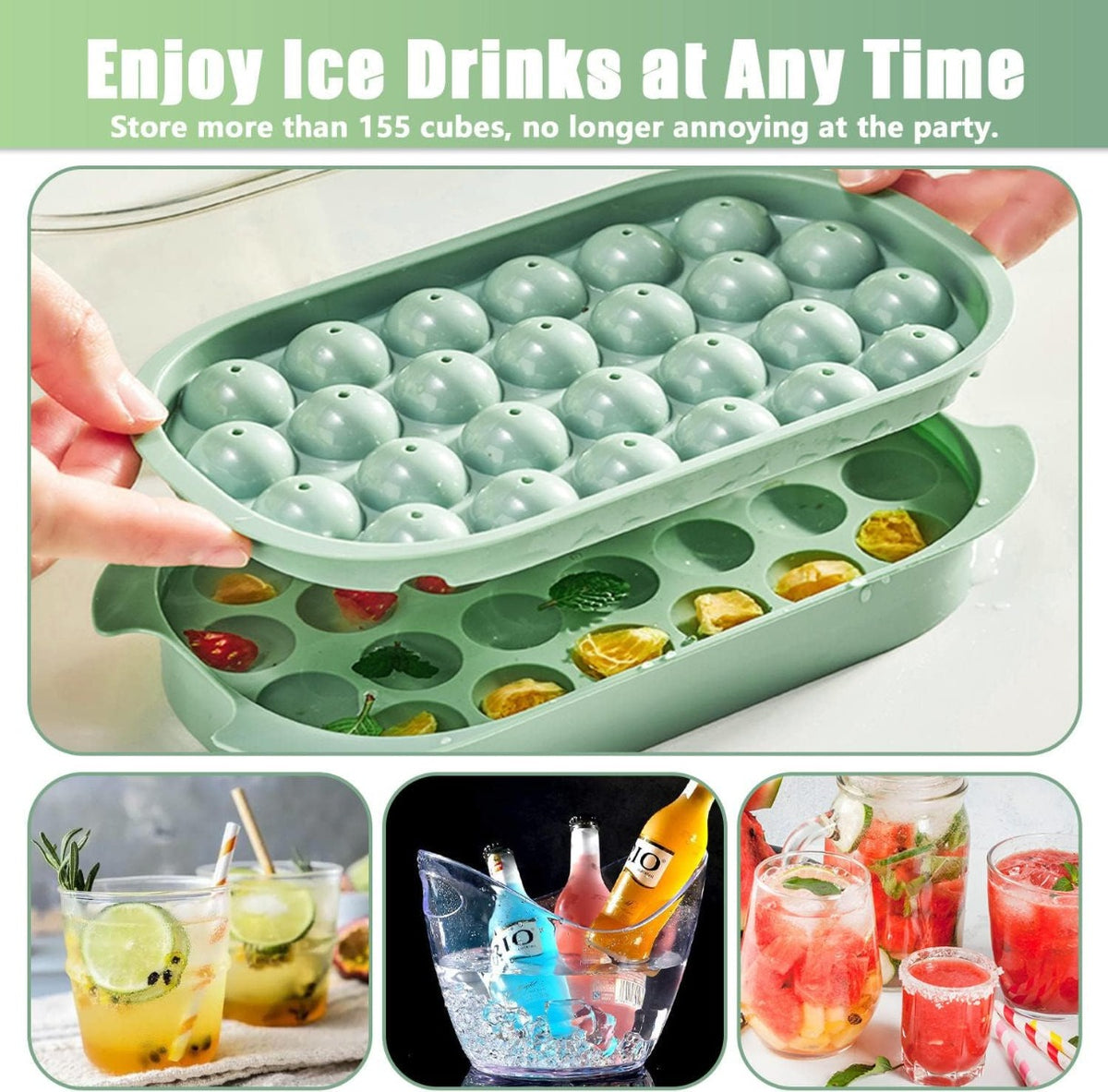 Mini Stampo per Cubetti di Ghiaccio – Contenitore Rotondo per Congelatore, 99 Palline di Ghiaccio per Cocktail, Whisky, Tè e Caffè