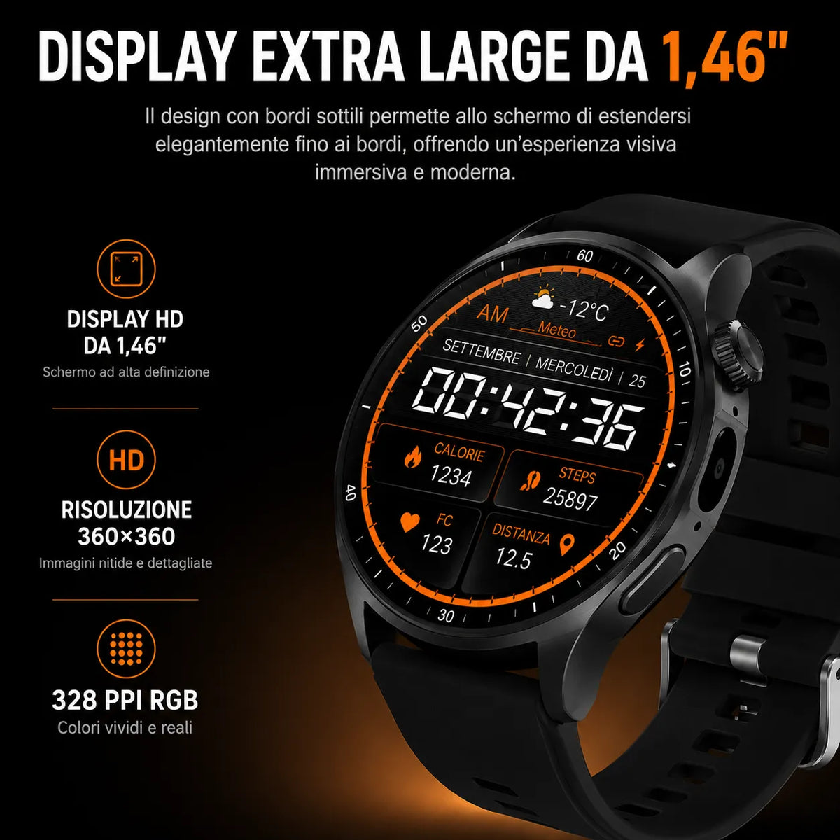 Smartwatch HW18 PRO+ AMOLED 1,46" HD Bluetooth Chiamate Torcia LED con 3 Cinturini