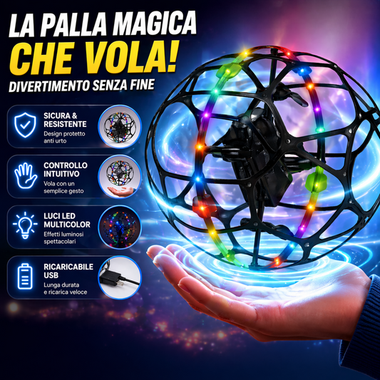 Drone S34 Football con LED Multicolor – Mini Drone a Sfera Anticollisione con Telecomando, Acrobazie 360°, Facile da Usare per Bambini e Principianti