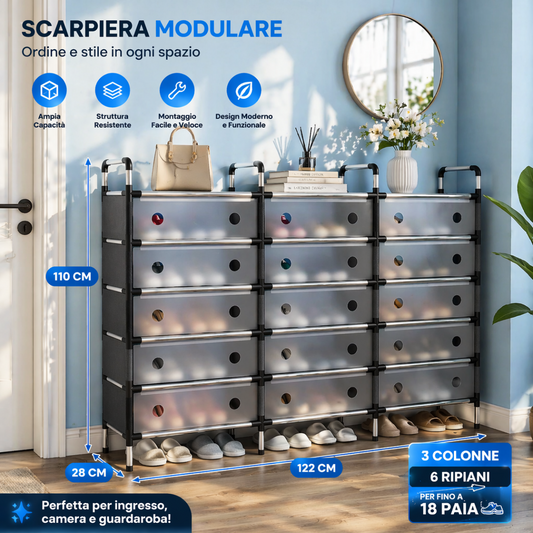 Scarpiera Modulabile Salvaspazio con Cassetti Trasparenti  Organizer Scarpe Multilivello Elegante e Resistente