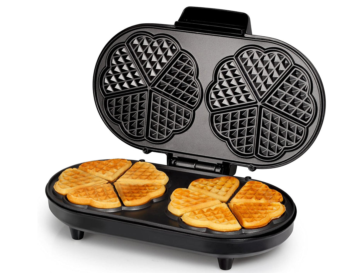 Doppia piastra per waffle cialde sottili a forma di cuore 1200 w