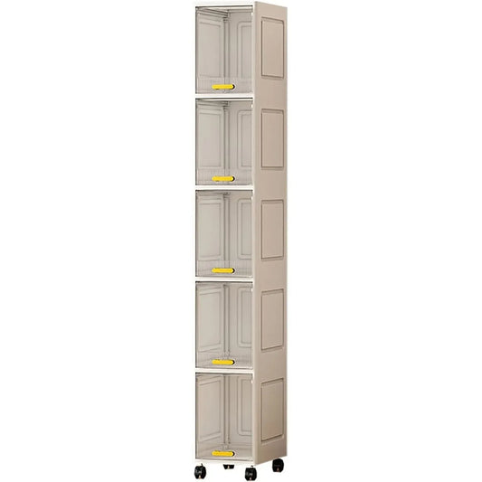 Mobile Salvaspazio Verticale con 5 Ripiani e Ruote – Armadio Slim Multiuso 20x30x138,5 cm – Organizer per Bagno, Cucina, Camera e Lavanderia – Apertura a Ribalta – Colore Bianco